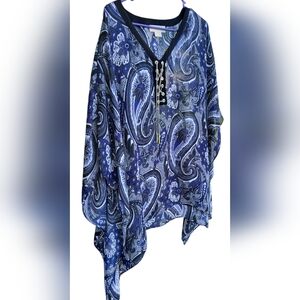 Michael Kors Paisly Blue and White Top Siler Chain Laced  Blouse